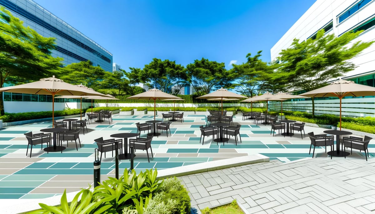 large outdoor area for eating for office space